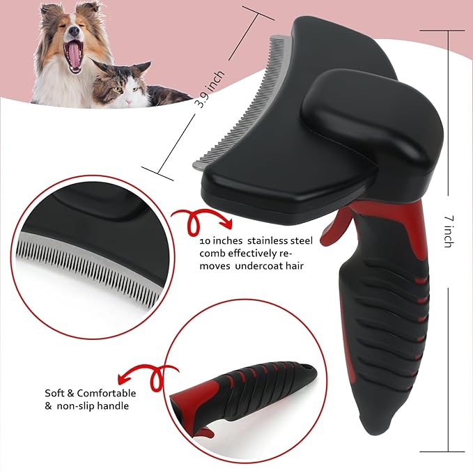 HOP Dog Deshedding Brush for Short Haired Dogs Cats Pets Professional Deshedding Tool Anti-Slip Handle & Detachable Head Highly Effective Deshedder Grooming Home of Paws(Black_L)