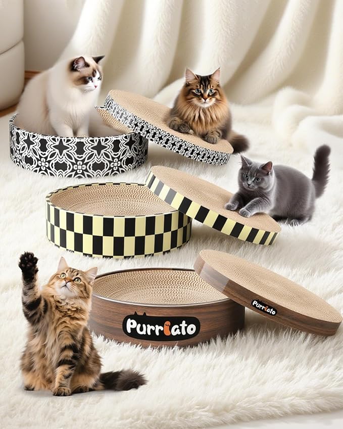 Cat Scratcher, Cardboard Cat Scratchers for Indoor Cats, Large Cat Scratching Board, Round Bowl Cat Scratch Pad Bed (Walnut)