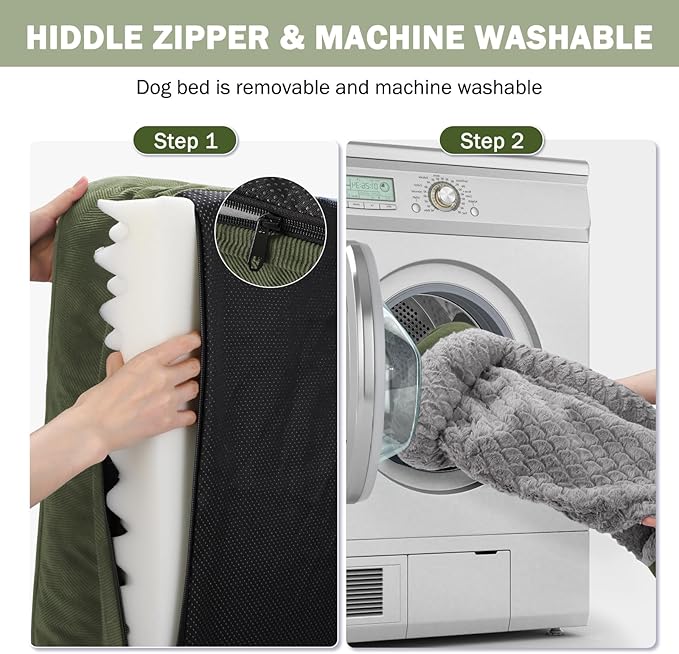 INVENHO Orthopedic Dog Bed for Large Dogs, Washable Waterproof, Egg-Crate Foam Dog Couch Bed with Washable Removable Cover, Waterproof Lining and Nonskid Bottom