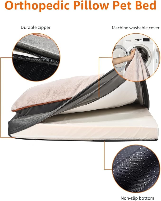 Amazon Basics Dog Bed with Cooling Gel Memory Foam, Pressure-Relief Support for Dogs up to 90lbs, Non-Slip Bottom, Machine Washable Cover, Extra Large Sized (40" x 30"), Grey