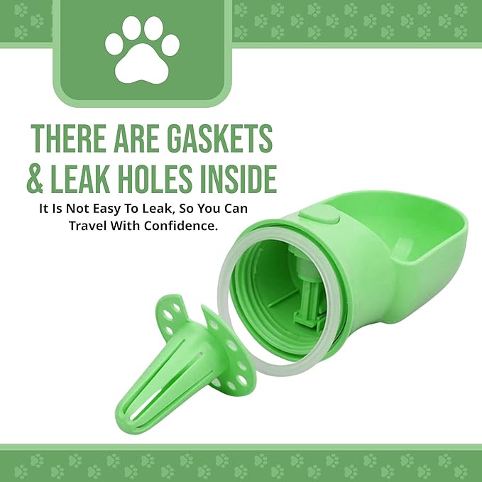 Leak Proof Portable Dog Water Bottle with Bowl – Travel Pet Water Dispenser for Walking & Hiking – Food Grade Plastic – Choose from 3 Colors (Green, 500 ml)