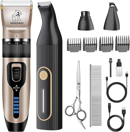 Dog Clippers for Grooming for Heavy Thick Hair&Coats,Low Noise Hair Trimmer,Rechargeable Cordless Pet Shaver, Dog Grooming Kit with Paw Trimmer Nail Grinder for Small Large Dogs