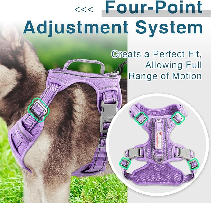 BARKBAY Dog Harness No Pull with ID Tag Pocket - Heavy Duty, Reflective, Easy Control for Large Dogs(Violet Purple,L)