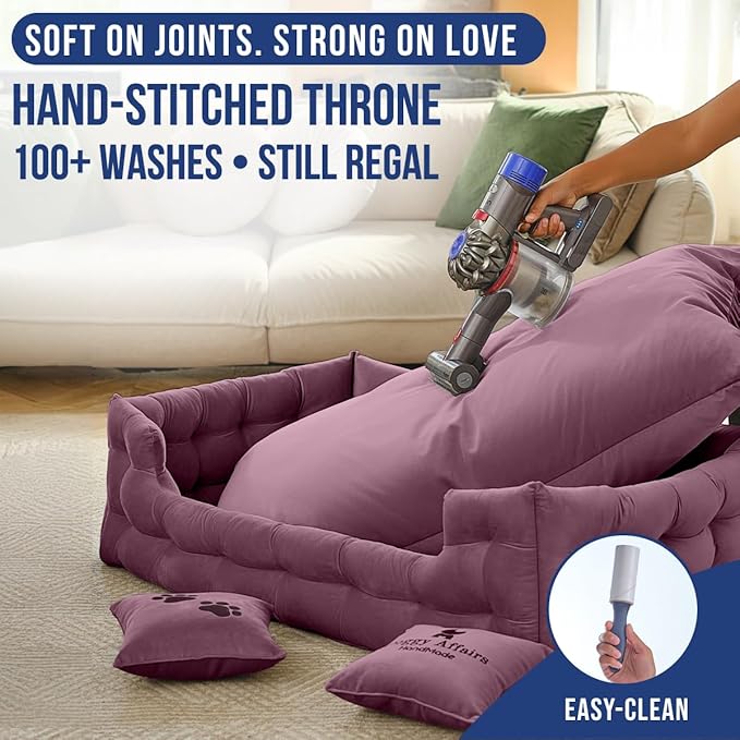 Luxury Dog Bed Chesterfield – Handcrafted Velvet Throne for Dogs | Joint Support, Calming & Temp-Regulating Comfort | Durable 5+ Years, Anti-Claw, Washable 100+ Times – XL, Purple