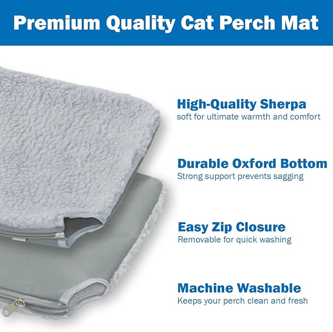 Zakkart Easy Fold Cat Window Perch - Cordless, Fold-Up, Zip Closure Embeded Machine Washable Bed Cover, Robust Metal Frame - Cat Hammock for Window for Large Cats and Kittens (Gray, Medium)