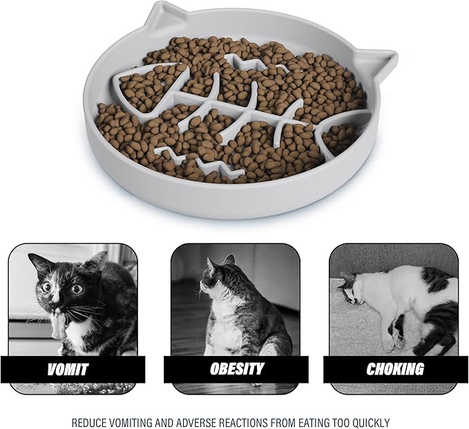 Silicone Cat Slow Feeder,Slow Feeder Cat Bowl Wet Food with Suction Cups,Kitty Interactive Toys,Effectively Reduce Overeating in Kitty (Gray+Pink, 1 Cup)
