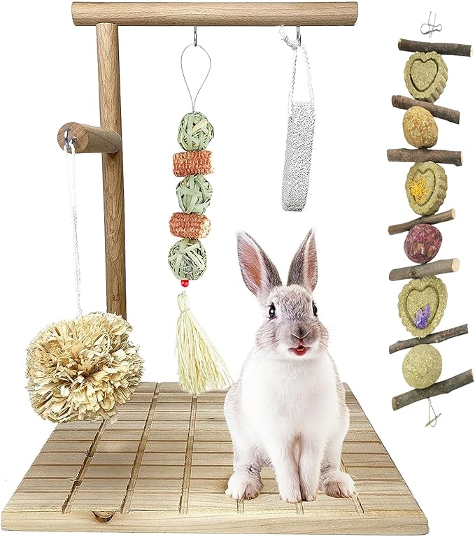 kathson Bunny Chew Toys for Teeth Grinding, Rabbit Wooden Scratch Board Feet Pad Platform Small Animals Play Toy for Guinea Pigs Chinchilla Hamsters Other Rodent Pets(A)