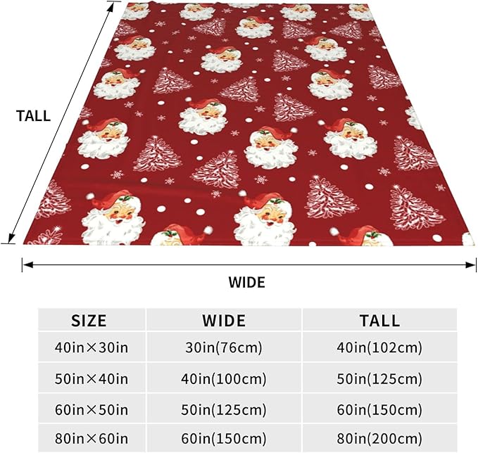 Christmas Santa Claus Throw Blankets, Xmas Soft Lightweight Anti Pilling Aldult Fleece Blanket for Women, 60x80 Inches Winter Tree Snowflake Red Decorative Blanket for Chair Couch Living Bedroomn