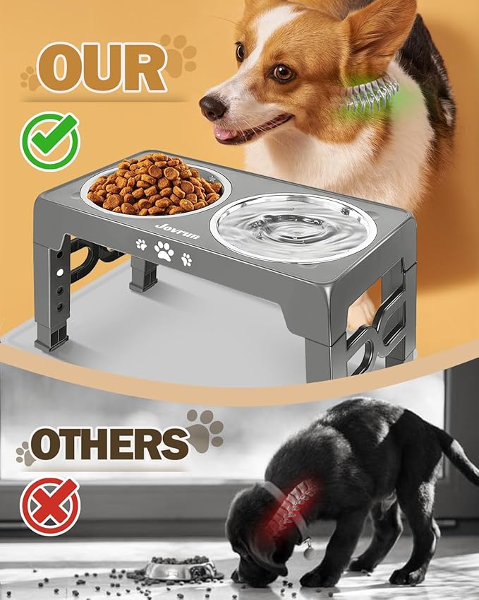 Elevated Dog Bowls, Dog Feeder with 2 Stainless Steel Dishes &1 Slow Feeder Bowl, 5 Heights Adjustable Raised Stand for Medium Large, Food Dishes with Non-Slip Feet