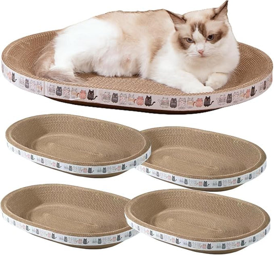 4 Pack Large Cat Scratcher Cardboard, Oval Cat Scratcher Bed Scratch Pad Board Lounge Couch Cats Bowl Shaped Scratching Post Nest for Cats Grinding Claw Furniture Protector