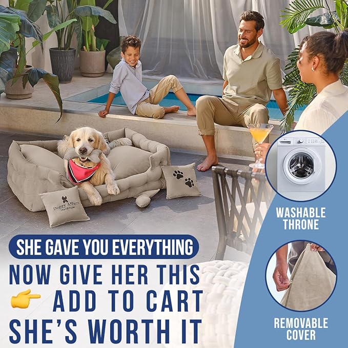 Luxury Dog Bed Chesterfield – Handcrafted Velvet Throne for Dogs | Joint Support, Calming & Temp-Regulating Comfort | Durable 5+ Years, Anti-Claw, Washable 100+ Times – XL, Ivory