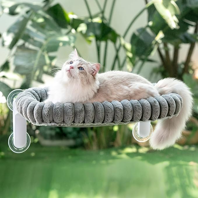 Sunhoo Cat Window Perch Bed Foldable Kitty Windowsill Hammock Shelf Seat Large Cats Suction Cup Indoor Kitten Window Sill Lounger with Soft Plush Cushion Machine Washable 21.26 * 11.8in (Grey,M)