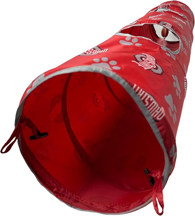 NCAA Ohio State Buckeyes Cat Tunnel Tube Toy with Plush Football Catnip and Feathers