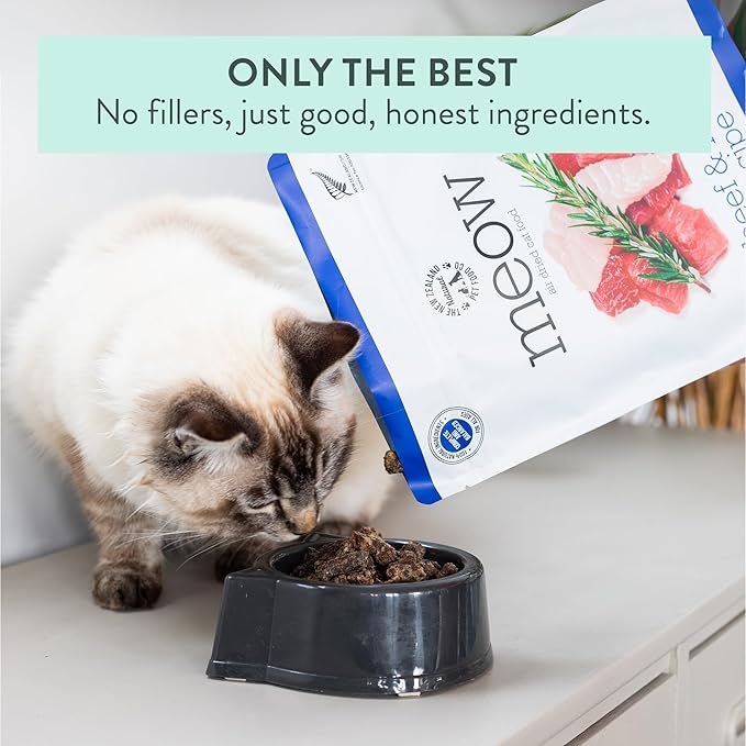 The New Zealand Natural Pet Food Co. Meow Air Dried Cat Food - Beef & Hoki Recipe - Topper, Mixer or as Cat Training Treats, All Life Stages - 26.5 oz