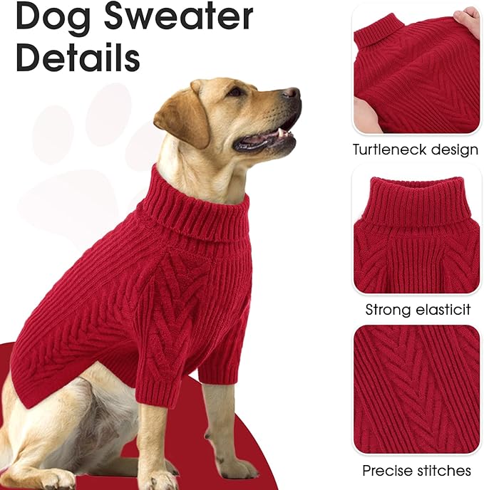 X-Large Dog Sweaters, Pet Sweaters for Extra-Large Dogs, Pets Sweatshirt Apparel Turtleneck Pullover Winter Pitbull, Labrador Retriever (Red, XL)