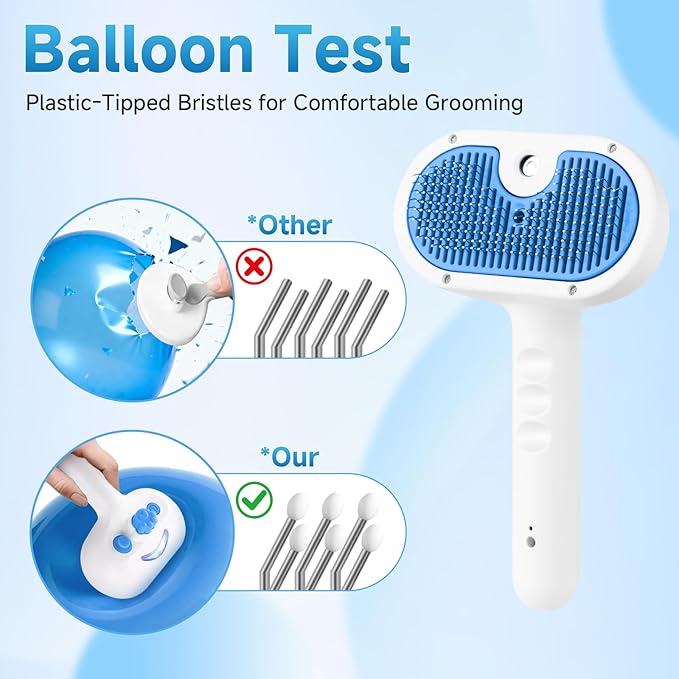 Pet Steam Brush for Dog & Cat - 3-in-1 Steam Grooming Brush for Shedding & Hair Removal - Self Cleaning Spray Comb with Mist for Long Haired Pets, Blue