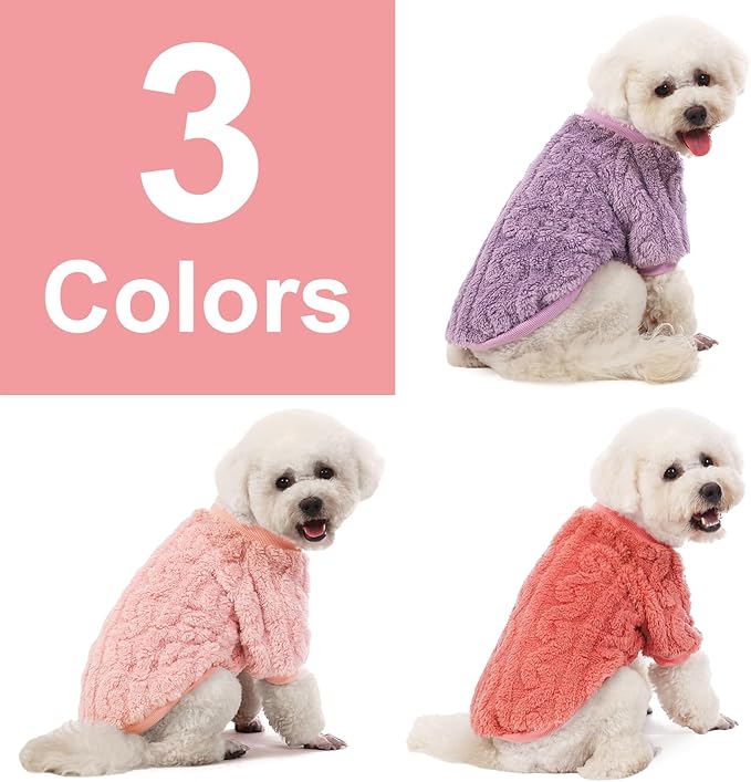 Dog Sweater, 3 Pack Dog Sweaters for Small Dogs or Cats, Girl or Boy, Warm Dog Clothes Shirt Coat for Winter Christmas (Pink, Purple, Rose Red, Large)