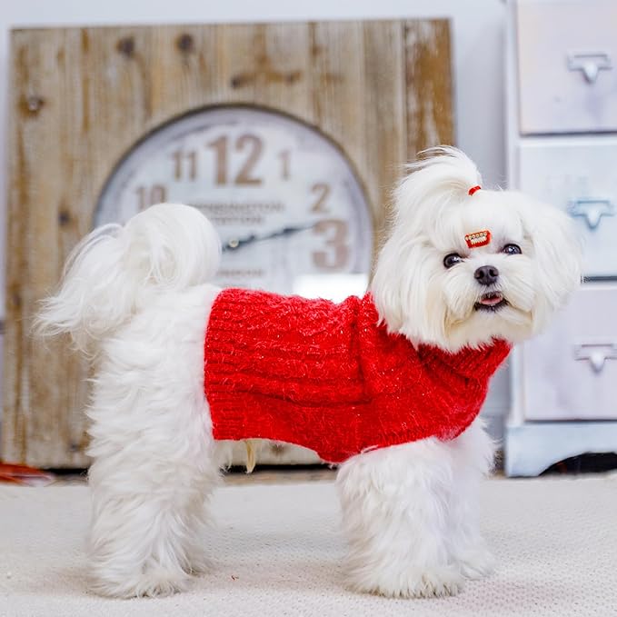 Turtleneck Small Dog Sweaters - Classic Cable Knitwear Winter Coat for Small Medium Dogs Male Female Puppy Dog Cold Weather Clothes Girls Boys, Red, XS