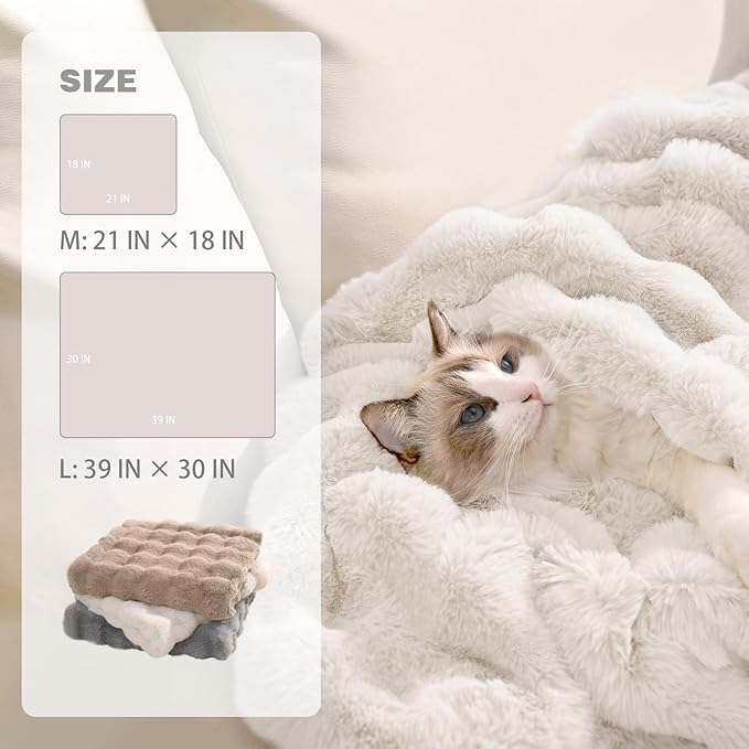 Cat Blanket for Indoor Cats Ultra Soft Plush Faux Fur Kitten Blankets Machine Washable Reversible Pet Throw Protector for Couch Furniture 21"X 18" White