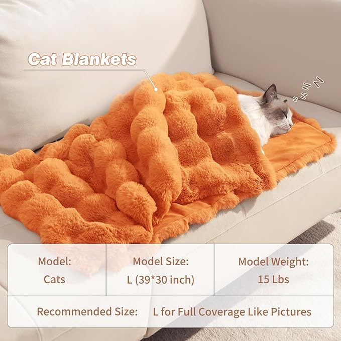 Cat Blanket for Indoor Cats Ultra Soft Plush Faux Fur Kitten Blankets Washable Reversible Pet Throw Protector for Couch Furniture 21"X 18" Orange
