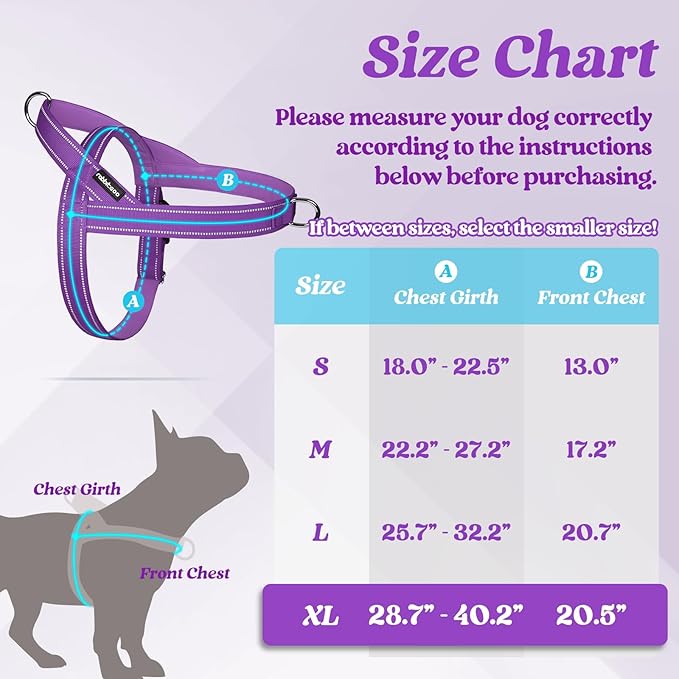 rabbitgoo Dog Harness No Pull, Quick Fit for Large Dogs with Soft Padded Handle, Chest Adjustable Reflective Pet Vest, No Choke Escape Proof for Walking Training, Purple XL