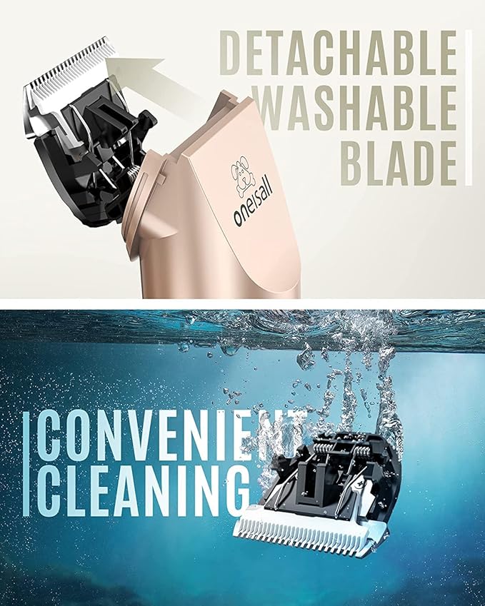 oneisall Dog Clipper Low Noise, Dog Grooming Kit with Rechargeable, Pet Shaver Cordless Electric Quiet Hair Clipper Set for Dogs Cats Pets(Gold)