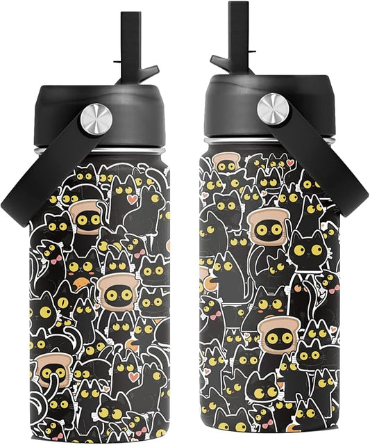 16 oz Water Bottle with Straw Lid, Stainless Steel Insulated Cats Tumbler, Cute Cat Water Bottles for Travel, Cats Lovers Gifts Cups