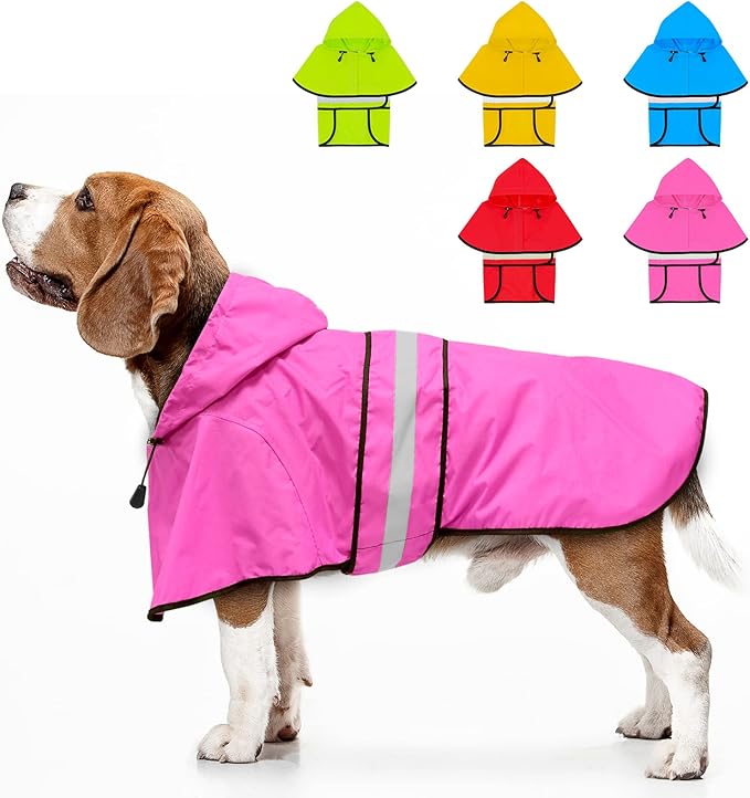 Weesiber Dog Raincoat, Waterproof Dog Rain Jacket Hooded Poncho Slicker, Lightweight Pet Rain Coat for Walking (M, Pink)