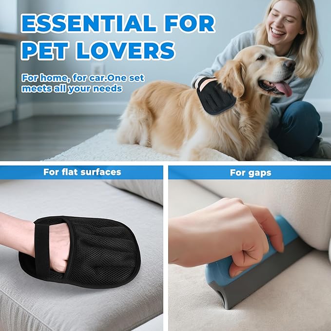 GRENTY Magic Brush Pet Hair Remover (2 Pcs), Upgraded Five-Finger Electrostatic Pet Hair Removal Gloves, Dogs & Cats Pet Hair Removal Tools for Clothing, Carpet, Sofa Gaps, Car Seat