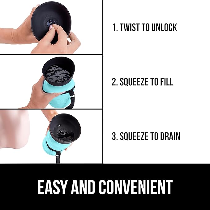 GORILLA GRIP Dog Water Bottle, Portable Water Bowl Dispenser for Dogs, 20 oz Leak Proof Pet Travel Squeeze Bottles, Food Grade Silicone, Puppy Essentials, Hiking Camping Trip Accessories, Turquoise
