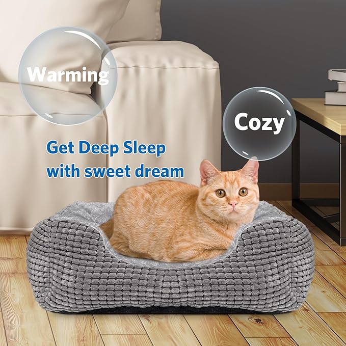 MARUNDA Heated Cat Bed for Indoor Use, Electric Heating Pad for Cats and Small Dogs, Washable Pet Bed (23x20x7 Grey)