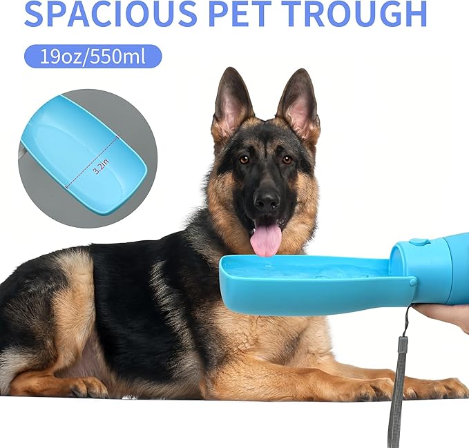 Dog Water Bottle, Travel Puppy Water Bowl, Leak Proof Portable Puppy Water Dispenser, Foldable Dog Water Bottle for for Pets Outdoor Walking, Hiking, Travel, Food Grade Plastic - 19oz Blue