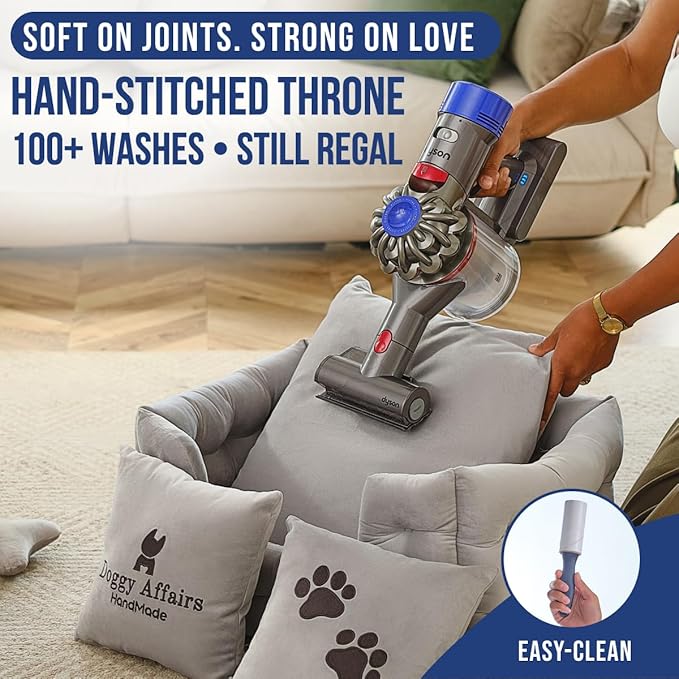 Luxury Dog Bed Chesterfield – Handcrafted Velvet Throne for Dogs | Joint Support, Calming & Temp-Regulating Comfort | Durable 5+ Years, Anti-Claw, Washable 100+ Times – XS, Gray