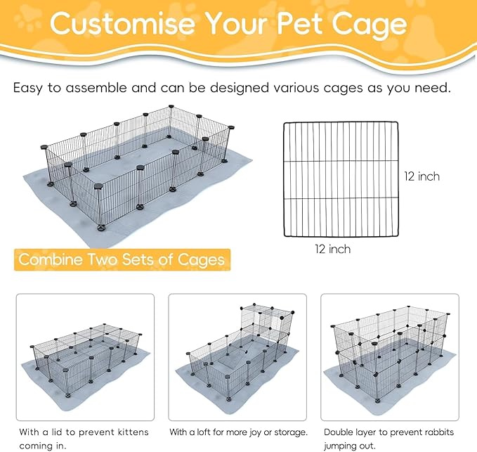 CHEGRON 48x24x12 Inch Guinea Pig Cages with Removable Liner & DIY Grids Hamster cage Rabbit cage C&C Small Animal Cage PVC Bottom Small Animal Enclosure for Hedgehogs, Chinchillas 12PCS Metal Grids