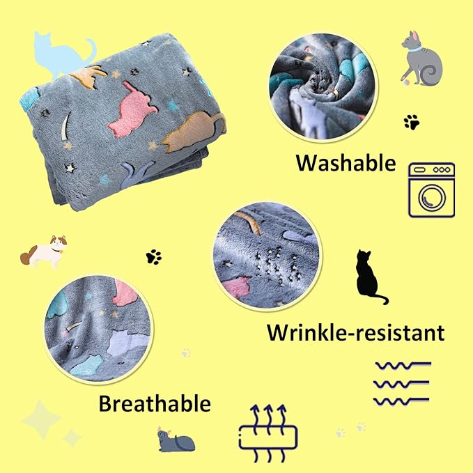 Halloween Best Gift Glow in The Dark Cute Cat Throw Blanket with Storage Bag, Soft Fuzzy Girls Kids Blankets, Birthday, Christmas, New Year Gifts for Girls Boys,Day Care Home Travel Use, 50"x60" Grey