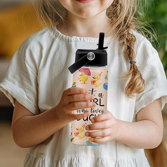 Duck Gifts, 16 oz Water Bottle with Straw Lid, Stainless Steel Insulated Water Bottles, Cute Duck Cup Gifts for Birthday Chritmas