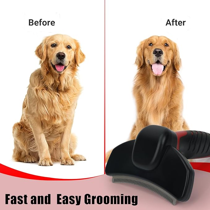 HOP Dog Deshedding Brush for Short Haired Dogs Cats Pets Professional Deshedding Tool Anti-Slip Handle & Detachable Head Highly Effective Deshedder Grooming Home of Paws(Black_L)