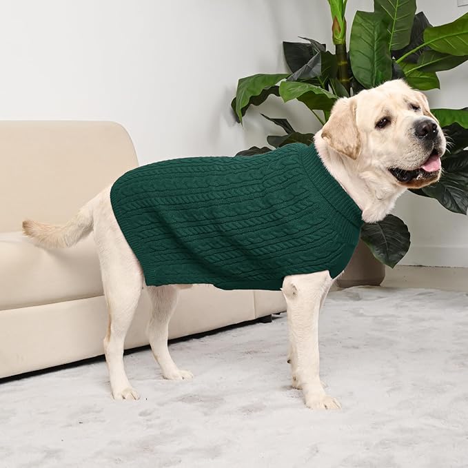 2 Pack Dog Sweaters for Big Dogs Turtleneck Pullover Cable Knit Large Size Stretch Clothes Pitbull Labrador Bulldog Doberman Boy Girl Pets Winter Clothes (XL, Green & Brown)