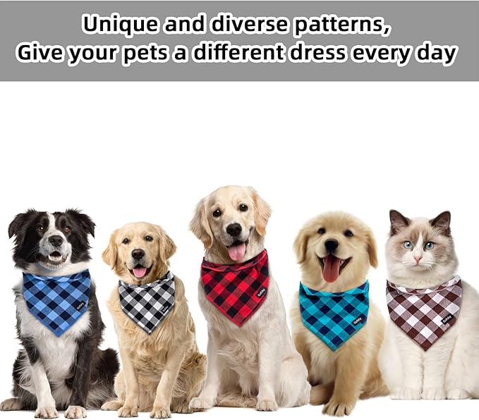 Christmas Dog Bandana XLarge-Red Black Dog Scarf Buffalo Plaid Printing Adjustable Bib Handkerchief Accessories for Large Dogs (XL)