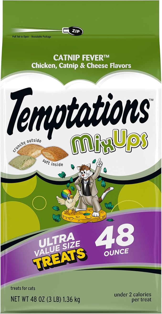 Temptations MixUps Catnip Fever Flavor Crunchy and Soft Cat Treats, 48 oz. Bag
