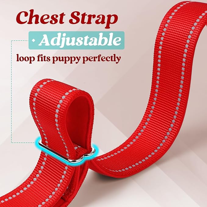 rabbitgoo Dog Harness No Pull, Quick Fit for Small Dogs with Soft Padded Handle, Chest Adjustable Reflective Pet Vest, No Choke Escape Proof for Walking Training, Red M
