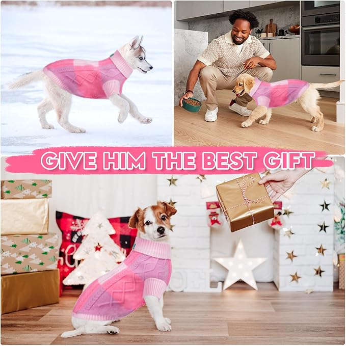 Turtleneck Pet Sweaters for Dogs Boys or Girls,Color Inlay and Moving Needle Pattern Dog Sweater,Pet Clothes,Dog Sweaters,Suitable for Various Breeds Dogs or Sizes(Pink Group,M)