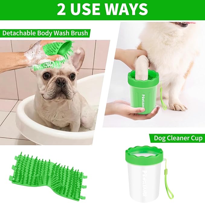 Comotech Portable Pet Paw Washer - Silicone Brush with 3 Absorbent Towels for Small Dog Breeds (Green)