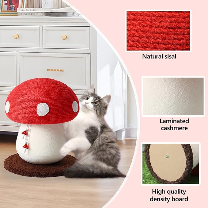 Mushroom Cat Scratcher, Cute Cat Scratching Post, Durable Sisal Rope Cat Scratching Board, Kitten Tree, Cat Toy for Cats to Play and Care for Their Claws, No Assembly Required