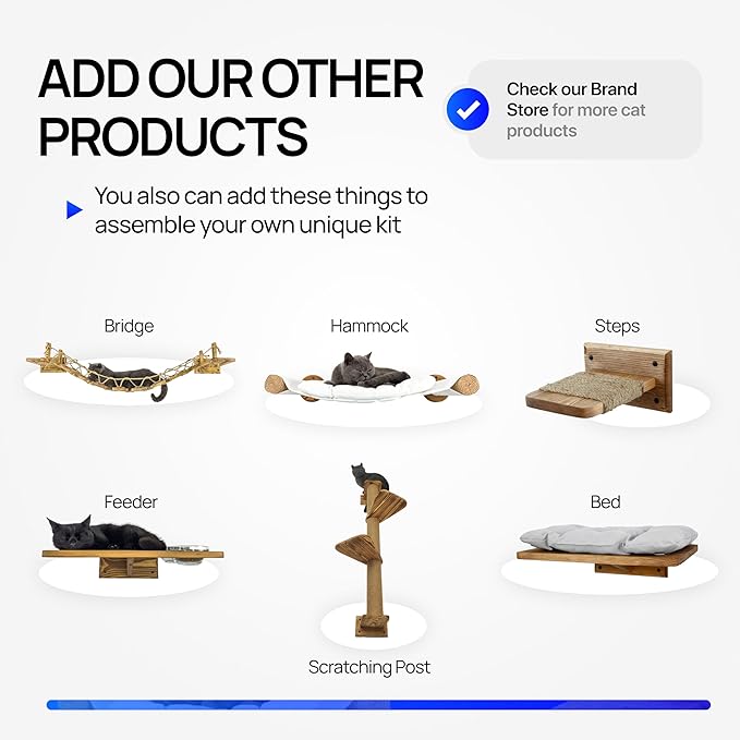 Wall-Mounted Roped Bridge, Shelves and Perches for Wall, Cloud Shelf Board, Cat Hammock, Cat Climber, Length 46 inches (Natural)