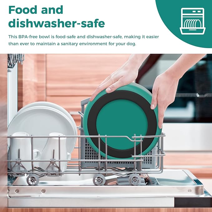 Dog Bowl, Stainless Steel Dog Food and Water Bowl with Non Slip Quiet Bottom, Easy to Clean, Dishwasher Safe, 64oz, Deep Green