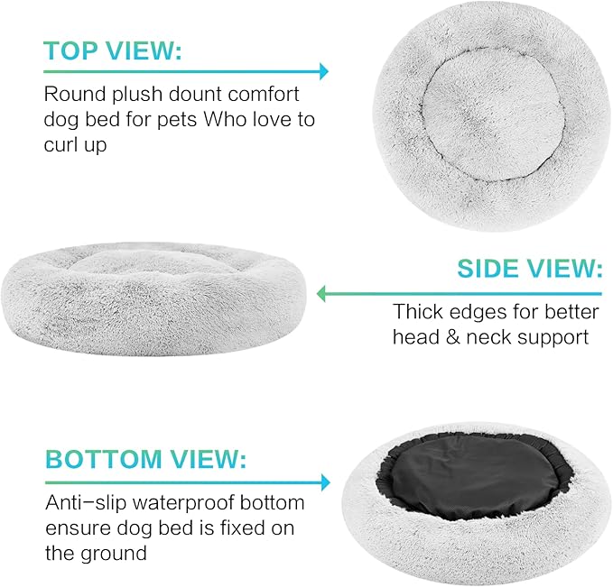 SAVFOX Plush Calming Donut Dog Beds for Small Dogs, Medium, Large & X-Large Breeds, Comfy Cuddler Dog Bed and Cat Bed in Faux Fur, Washable, Multiple Sizes S-XXL