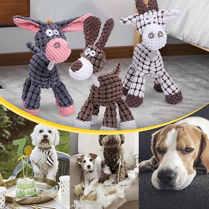 Soputry Plush Squeak Pet Toy, Interactive Stuffed Plush Chew Toy with Squeaky Sound for Small, Medium, Large Dogs - Cow