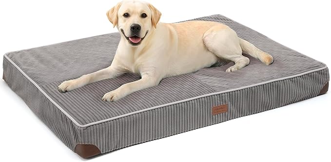 FUKUMARU Dog Bed, Plush Corduroy Orthopedic Dog Beds with Removable Washable Cover, XL Waterproof Dogs Bed for Crate, Egg Crate Foam Support Pet Mat, Cozy Pet Bed Mat with Anti-Slip Bottom, Grey