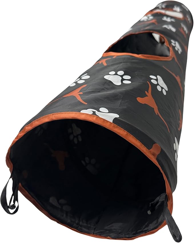 NCAA Texas Longhorns Cat Tunnel Tube Toy with Plush Football Catnip and Feathers